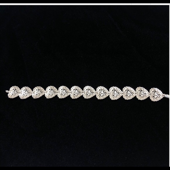 Bolivian Signed SA 925 Vintage Sterling Silver Heart Bracelet - Picture 3 of 12